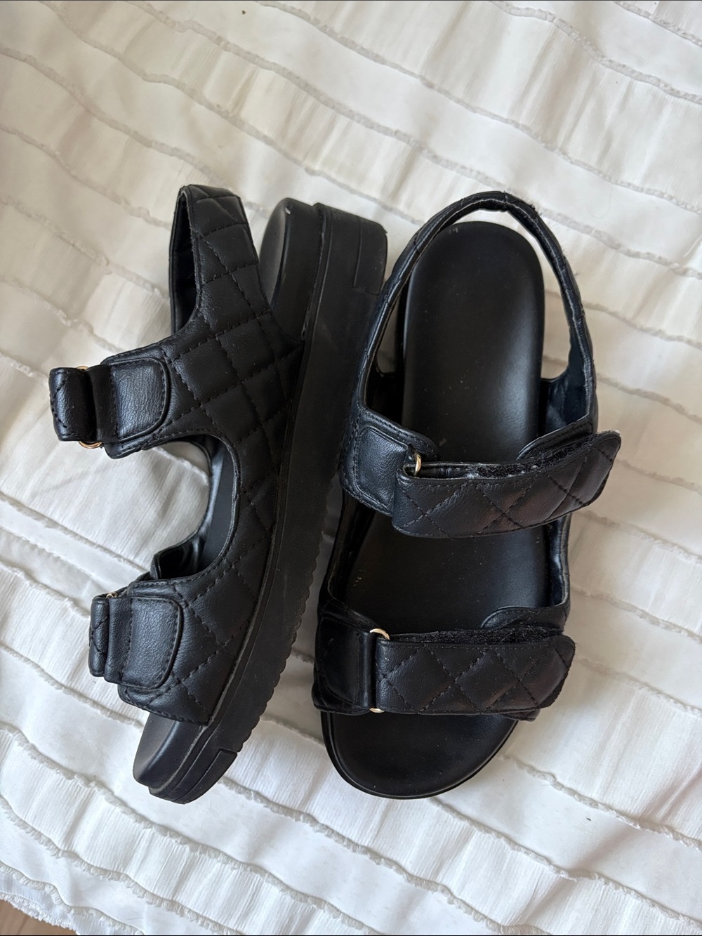 Call It Spring Quilted Black Hook-and-Loop Sandals